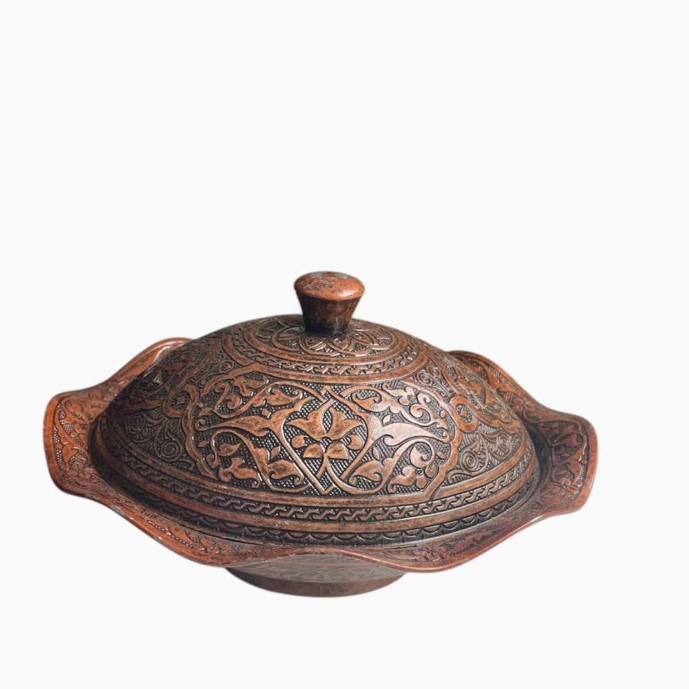 Vintage Sena Turkish Copper Lidded Sugar Bowl - Hand-Engraved, Made in Turkey